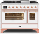 ILVE 48" Majestic II Dual Fuel Range with 8 Burners and Griddle - 5.02 cu. ft. Oven - Copper Trim in White (UM12FDNS3WHP) Ranges ILVE 