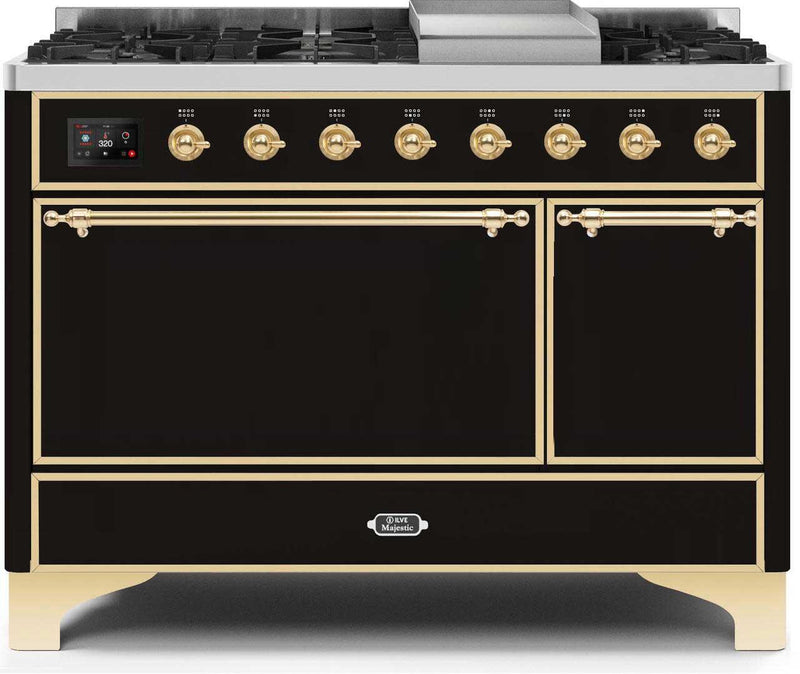 ILVE 48" Majestic II Dual Fuel Range with 8 Sealed Brass Burners and Griddle - 5.62 cu. ft. Oven - Brass (UM12FDQNS3BKG) Ranges ILVE 