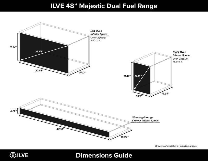 ILVE 48" Majestic II Dual Fuel Range with 8 Sealed Brass Burners and Griddle - 5.62 cu. ft. Oven - Brass (UM12FDQNS3MGG) Ranges ILVE 