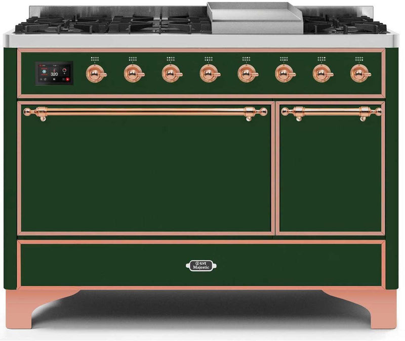 ILVE 48" Majestic II Dual Fuel Range with 8 Sealed Brass Burners and Griddle - 5.62 cu. ft. Oven - Copper (UM12FDQNS3EGP) Ranges ILVE 
