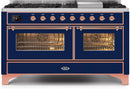 ILVE 60" Majestic II Dual Fuel Range - 9 Sealed Burners and Griddle - 5.8 cu. ft. - Copper Trim in Midnight Blue (UM15FDNS3MBP) Ranges ILVE 