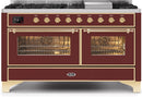ILVE 60" Majestic II Dual Fuel Range with 9 Sealed Burners and Griddle - 5.8 cu. ft. Oven - Brass Trim in Burgundy (UM15FDNS3BUG) Ranges ILVE 