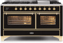 ILVE 60" Majestic II Dual Fuel Range with 9 Sealed Burners and Griddle - 5.8 cu. ft. Oven - Brass Trim in Glossy Black (UM15FDNS3BKG) Ranges ILVE 