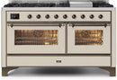 ILVE 60" Majestic II Dual Fuel Range with 9 Sealed Burners and Griddle - 5.8 cu. ft. Oven - Bronze Trim in Antique White (UM15FDNS3AWB) Ranges ILVE 