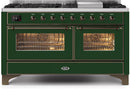 ILVE 60" Majestic II Dual Fuel Range with 9 Sealed Burners and Griddle - 5.8 cu. ft. Oven - Bronze Trim in Emerald Green (UM15FDNS3EGB) Ranges ILVE 