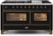 ILVE 60-Inch Majestic II Dual Fuel Range with 9 Sealed Burners and Removable Griddle with 5.8 cu. ft. Oven in Bronze Trim in Glossy Black (UM15FDNS3BKB)