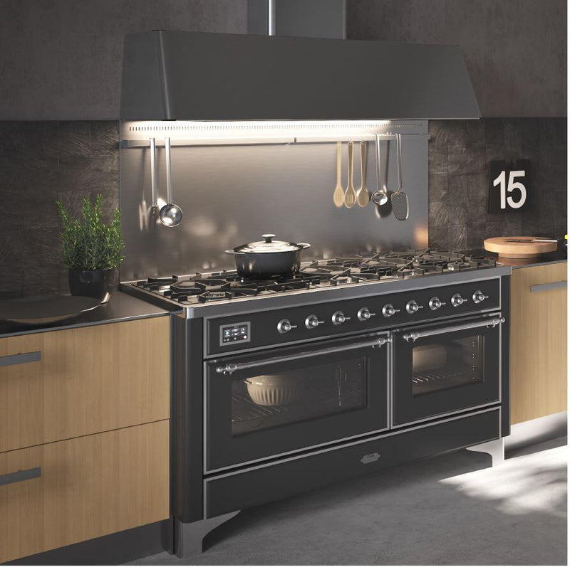 ILVE 60" Majestic II Dual Fuel Range with 9 Sealed Burners and Griddle - 5.8 cu. ft. Oven - Bronze Trim in Matte Graphite (UM15FDNS3MGB) Ranges ILVE 