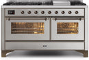 ILVE 60" Majestic II Dual Fuel Range with 9 Sealed Burners and Griddle - 5.8 cu. ft. Oven - Bronze Trim in Stainless Steel (UM15FDNS3SSB) Ranges ILVE 