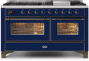 ILVE 60" Majestic II Dual Fuel Range with 9 Sealed Burners and Griddle - 5.8 cu. ft. Oven - Bronze Trim in (UM15FDNS3MBB) Ranges ILVE 