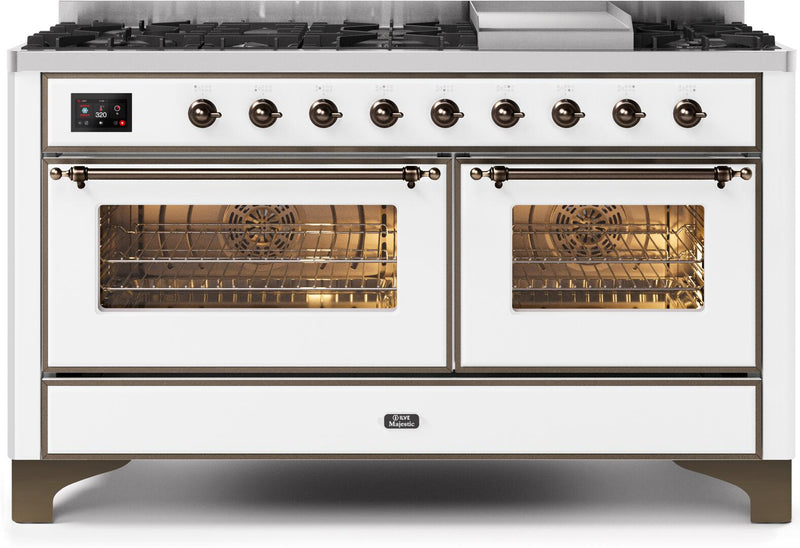 ILVE 60" Majestic II Dual Fuel Range with 9 Sealed Burners and Griddle - 5.8 cu. ft. Oven - Chrome Trim in Antique White (UM15FDNS3AWC) Ranges ILVE 