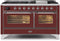 ILVE 60-Inch Majestic II Dual Fuel Range with 9 Sealed Burners and Griddle - 5.8 cu. ft. Oven - Chrome Trim in Burgundy (UM15FDNS3BUC)