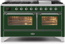 ILVE 60" Majestic II Dual Fuel Range with 9 Sealed Burners and Griddle - 5.8 cu. ft. Oven - Chrome Trim in Emerald Green (UM15FDNS3EGC) Ranges ILVE 