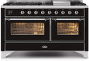 ILVE 60" Majestic II Dual Fuel Range with 9 Sealed Burners and Griddle - 5.8 cu. ft. Oven - Chrome Trim in Glossy Black (UM15FDNS3BKC) Ranges ILVE 