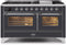 ILVE 60-Inch Majestic II Dual Fuel Range with 9 Sealed Burners and Griddle - 5.8 cu. ft. Oven - Chrome Trim in Matte Graphite (UM15FDNS3MGC)