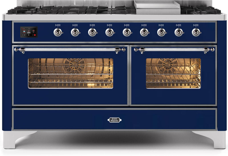 ILVE 60" Majestic II Dual Fuel Range with 9 Sealed Burners and Griddle - 5.8 cu. ft. Oven - Chrome Trim in (UM15FDNS3MBC) Ranges ILVE 