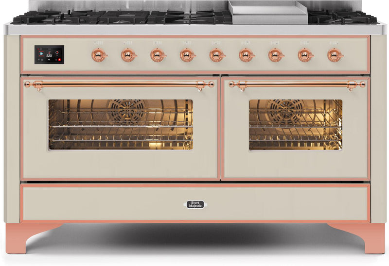 ILVE 60" Majestic II Dual Fuel Range with 9 Sealed Burners and Griddle - 5.8 cu. ft. Oven - Copper Trim in Antique White (UM15FDNS3AWP) Ranges ILVE 