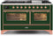 ILVE 60-Inch Majestic II Dual Fuel Range with 9 Sealed Burners and Griddle - 5.8 cu. ft. Oven - Copper Trim in Emerald Green (UM15FDNS3EGP)