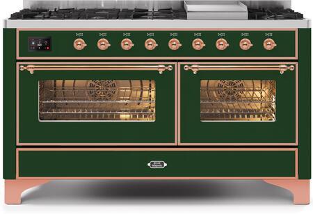 ILVE 60" Majestic II Dual Fuel Range with 9 Sealed Burners and Griddle - 5.8 cu. ft. Oven - Copper Trim in Emerald Green (UM15FDNS3EGP) Ranges ILVE 