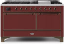 ILVE 60" Majestic II Dual Fuel Range with 9 Sealed Burners - Griddle - Dual Oven - Burgundy (UM15FDQNS3BUB) Ranges ILVE 