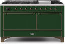 ILVE 60" Majestic II Dual Fuel Range with 9 Sealed Burners - Griddle - Dual Oven - Emerald Green (UM15FDQNS3EGB) Ranges ILVE 