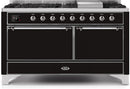 ILVE 60" Majestic II Dual Fuel Range with 9 Sealed Burners - Griddle - Dual Oven - Glossy Black (UM15FDQNS3BKC) Ranges ILVE 
