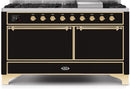 ILVE 60" Majestic II Dual Fuel Range with 9 Sealed Burners - Griddle - Dual Oven - Glossy Black (UM15FDQNS3BKG) Ranges ILVE 