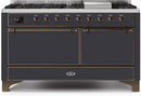 ILVE 60" Majestic II Dual Fuel Range with 9 Sealed Burners - Griddle - Dual Oven - Matte Graphite (UM15FDQNS3MGB) Ranges ILVE 
