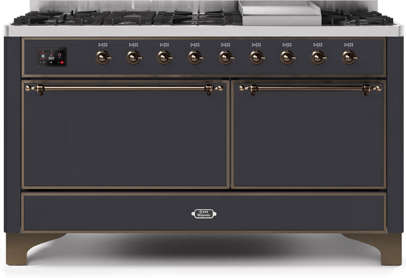 ILVE 60" Majestic II Dual Fuel Range with 9 Sealed Burners - Griddle - Dual Oven - Matte Graphite (UM15FDQNS3MGB) Ranges ILVE 