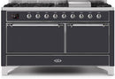 ILVE 60" Majestic II Dual Fuel Range with 9 Sealed Burners - Griddle - Dual Oven - Matte Graphite (UM15FDQNS3MGC) Ranges ILVE 