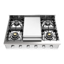 ILVE Professional Plus II 36-Inch Built-In Propane Gas Rangetop with Griddle in Stainless Steel (UHCP36FSSLP)