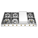ILVE Nostalgie II 48-Inch Built-In Natural Gas Cooktop with 8 Burners and Griddle in Stainless Steel with Brass Knob (UHCP1265FNSSG)