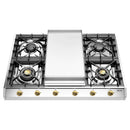 ILVE Nostalgie II 36-Inch Built-In Natural Gas Cooktop with Griddle in Stainless Steel with Brass Knob (UHCP965FNSSG)