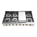 ILVE Nostalgie II 48-Inch Built-In Natural Gas Rangetop with Griddle in Stainless Steel with Brass Knob (UHCP48FNSSG)