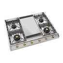 ILVE Nostalgie II 36-Inch Built-In Natural Gas Cooktop with Griddle in Stainless Steel with Brass Knob (UHCP965FNSSG)