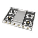 ILVE Nostalgie II 36-Inch Built-In Natural Gas Cooktop with Griddle in Stainless Steel with Brass Knob (UHCP965FNSSG)