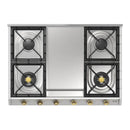 ILVE Nostalgie II 36-Inch Built-In Natural Gas Cooktop with Griddle in Stainless Steel with Brass Knob (UHCP965FNSSG)