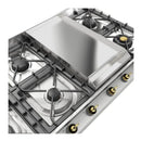 ILVE Nostalgie II 48-Inch Built-In Natural Gas Cooktop with 8 Burners and Griddle in Stainless Steel with Brass Knob (UHCP1265FNSSG)