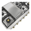 ILVE Nostalgie II 48-Inch Built-In Natural Gas Rangetop with Griddle in Stainless Steel with Brass Knob (UHCP48FNSSG)