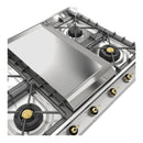 ILVE Nostalgie II 36-Inch Built-In Natural Gas Cooktop with Griddle in Stainless Steel with Brass Knob (UHCP965FNSSG)
