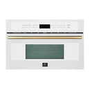 Forno Galiano 5-Piece Appliance Package - 48-Inch Dual Fuel Range, 48-Inch Hood, 36-Inch Refrigerator, 24-Inch Dishwasher, & 30-Inch Microwave Oven in White with Antique Brass Trim