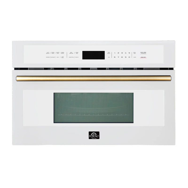 Forno 2-Piece Appliance Package - 30-Inch Vomero Wall Oven & 30-Inch Microwave Oven in White with Antique Brass Handle