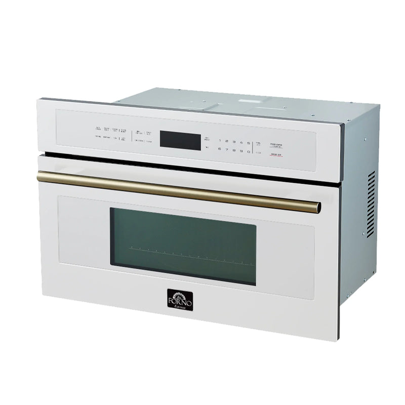 Forno 2-Piece Appliance Package - 30-Inch Asti French Door Double Electric Wall Oven & 30-Inch Microwave Oven in White with Antique Brass Handle