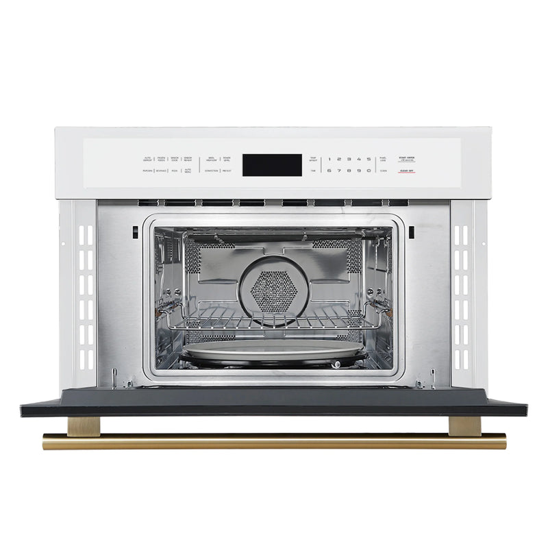 Forno 2-Piece Appliance Package - 30-Inch Vomero Double Wall Oven & 30-Inch Microwave Oven in White with Antique Brass Handle