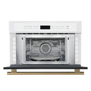 Forno 4-Piece Appliance Package - 36-Inch Dual Fuel Range, 60-Inch Refrigerator, Dishwasher, & 30-Inch Microwave Oven in White with Antique Brass Handle