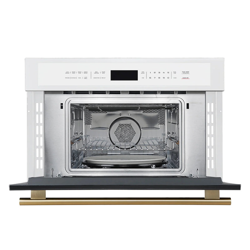 Forno 2-Piece Appliance Package - 30-Inch Asti French Door Double Electric Wall Oven & 30-Inch Microwave Oven in White with Antique Brass Handle