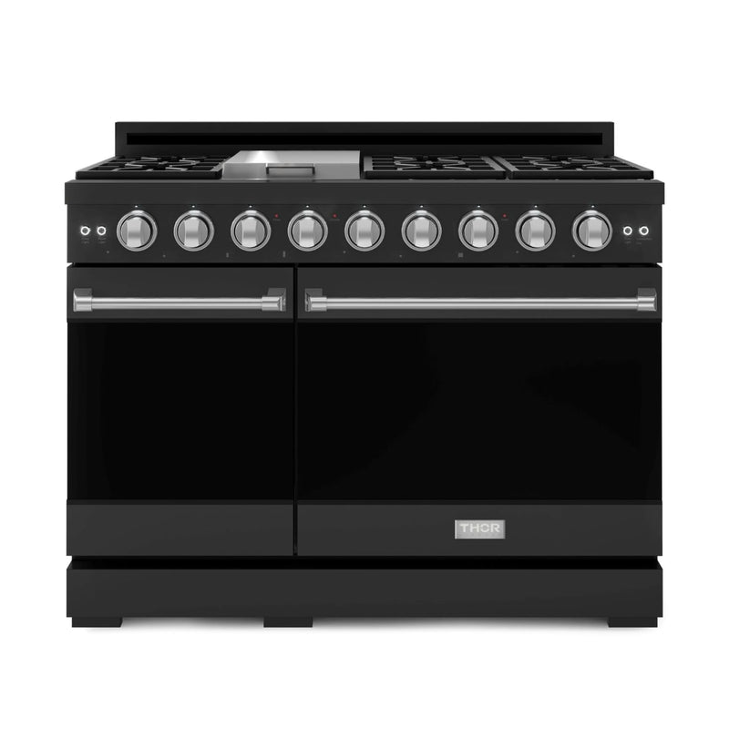 Gordon Ramsay by Thor Kitchen 48-Inch Professional Natural Gas Range with Double Oven in Black with Stainless Steel Trim (RSG48EB-SS)