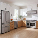 Thor Kitchen A-Series stainless steel kitchen with a 48-inch gas range, under-cabinet hood, French door refrigerator, dishwasher