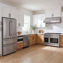 Thor Kitchen A-Series stainless steel kitchen with a 48-inch gas range, under-cabinet hood, French door refrigerator, dishwasher and microwave drawer