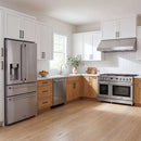 Thor Kitchen A-Series stainless steel kitchen with a 48-inch gas range, under-cabinet hood, French door refrigerator, dishwasher