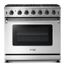 Thor Kitchen 2-Piece Appliance Package - 36-Inch Gas Range with Liquid Propane Kit & Pro-Style Wall Mount Hood in Stainless Steel
